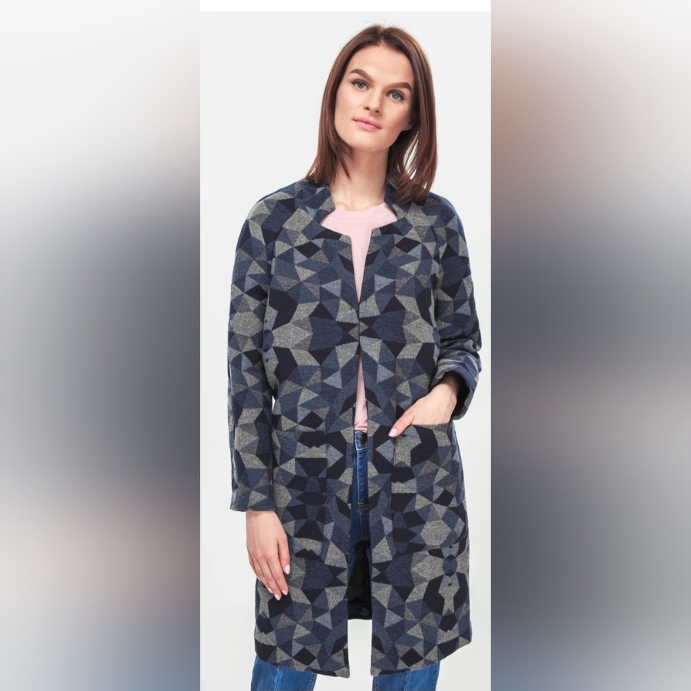 Pepe JEANS London Gwen's Coat Blue Black Geometic Eclectic Grandpa XS